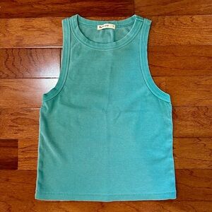Lexi Rib Sun-In High Neck Crop Tank Top Teal Sleeveless Ribbed Aqua Blue Small